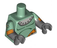 Torso Shoulder Armor with Rivets and Orange Lightning Pattern / DBG Arms with Sand Green Short Sleeves, Atom and Orange Stripes Pattern / DBG Hands