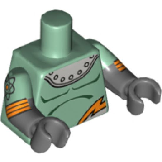 Torso Shoulder Armor with Rivets and Orange Lightning Pattern / DBG Arms with Sand Green Short Sleeves, Atom and Orange Stripes Pattern / DBG Hands