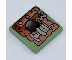 Tile 2 x 2 with HP Tan Scroll, Black Cauldron and Silver Mortar and Pestle Pattern
