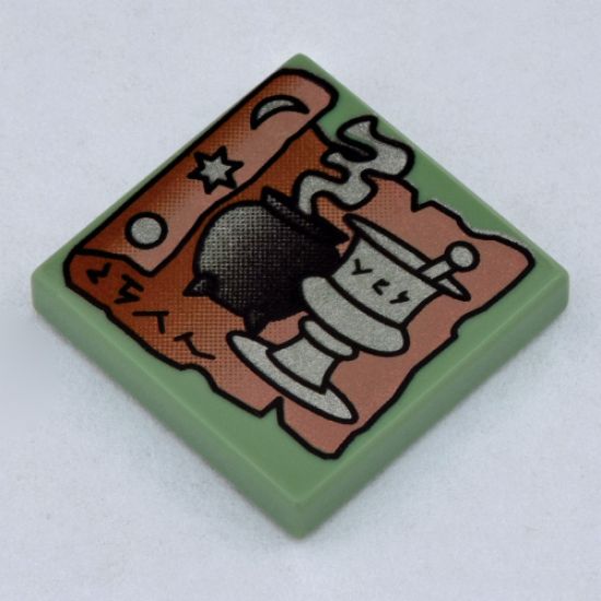 Tile 2 x 2 with HP Tan Scroll, Black Cauldron and Silver Mortar and Pestle Pattern