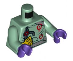Torso Silver Duct Tape Belt and Shoulder Strap, Black Muscle Lines, Red Circles Pattern / Sand Green Arms / Dark Purple Hands