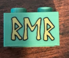 Brick 1 x 2 with Gold Runes 'RMR' Pattern (Sticker) - Set 79018