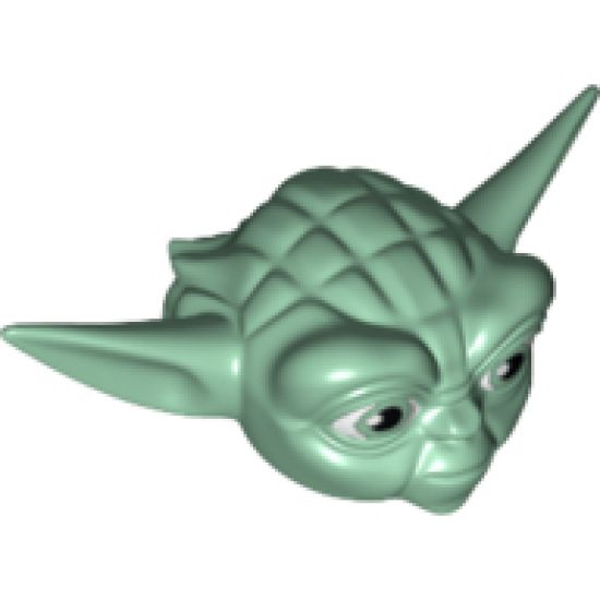 Minifigure, Head, Modified SW Yoda Straight Ears with Large Eyes and White Hair Pattern