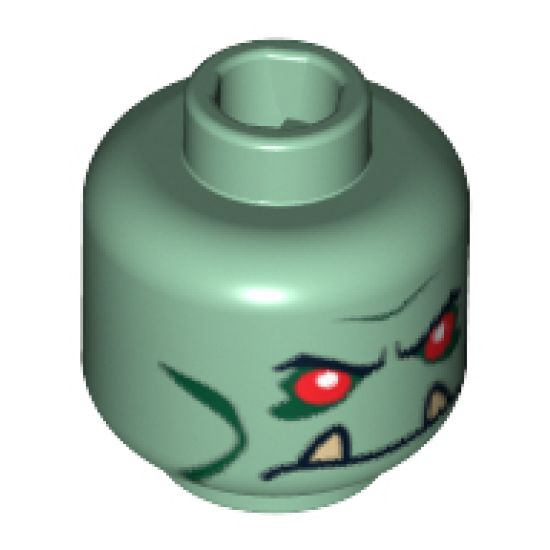 Minifigure, Head Alien with Red Eyes and Lower Fangs Pattern - Blocked Open Stud