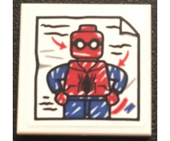 Tile 2 x 2 with Drawing of Spider-Man and Red Arrows Pattern (Sticker) - Set 76108