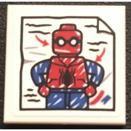 Tile 2 x 2 with Drawing of Spider-Man and Red Arrows Pattern (Sticker) - Set 76108