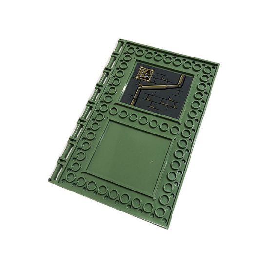 Tile, Modified 10 x 16 with Studs on Edges and Bar Handles with Drainpipe, Brick Wall and Wizard Portrait Pattern on Inside (Sticker) - Set 76383