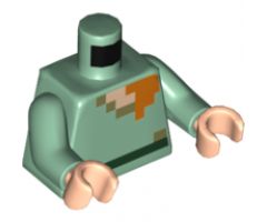 Torso Pixelated Light Nougat, Dark Tan and Orange Neck, Dark Green Belt Pattern (Minecraft) / Sand Green Arms / Light Nougat Hands