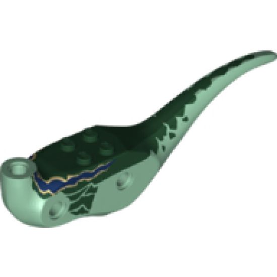 Animal, Body Part Dinosaur Middle Raptor with Dark Green Top with Tan and Dark Blue Stripes Pattern