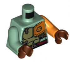 Torso Ninjago Olive Green and Orange Body Armor with Dark Red Straps and Belt Pattern / Orange Arm Left / Sand Green Arm Right / Reddish Brown Hands