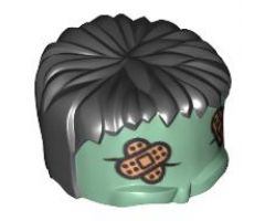 Minifigure, Headgear Head Top, Frankenstein Monster with Black Hair and Bandages Pattern