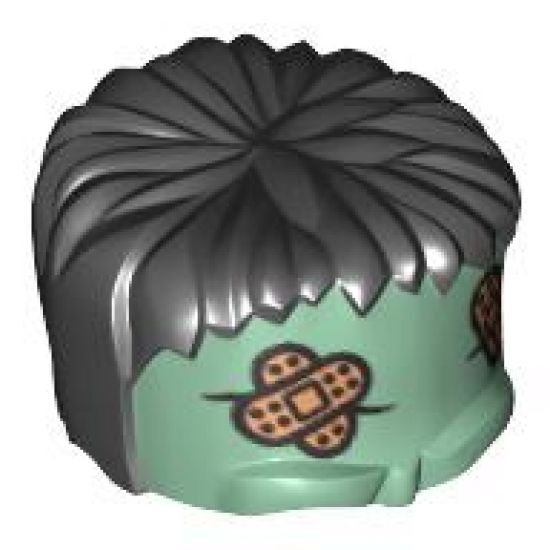 Minifigure, Headgear Head Top, Frankenstein Monster with Black Hair and Bandages Pattern