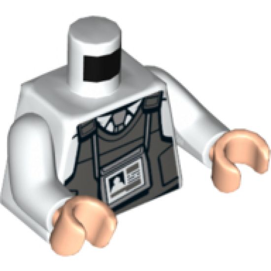 Torso Collared Shirt, Light Bluish Gray Tie, Dark Bluish Gray Vest, ID Badge and Silver Radio on Back Pattern / White Arms / Light Nougat Hands