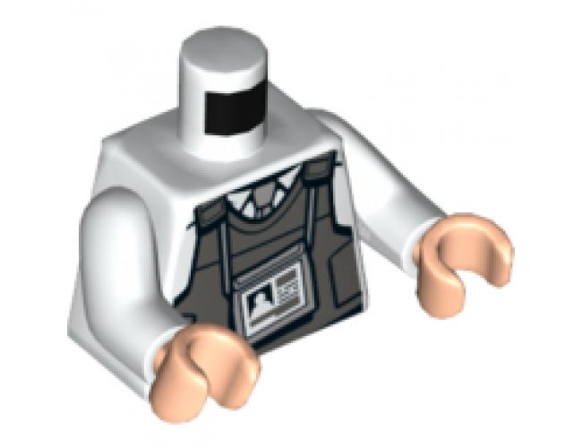 Torso Collared Shirt, Light Bluish Gray Tie, Dark Bluish Gray Vest, ID Badge and Silver Radio on Back Pattern / White Arms / Light Nougat Hands