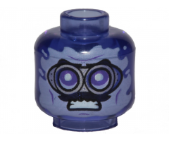 Minifigure, Head Silver Goggles, Black Moustache, Angry Pattern - Vented Stud