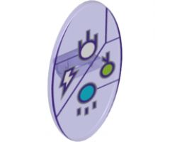 Minifigure, Shield Oval with Dimensions Keystone Symbol with White, Lime and Medium Azure Circles and Lightning Bolt Pattern