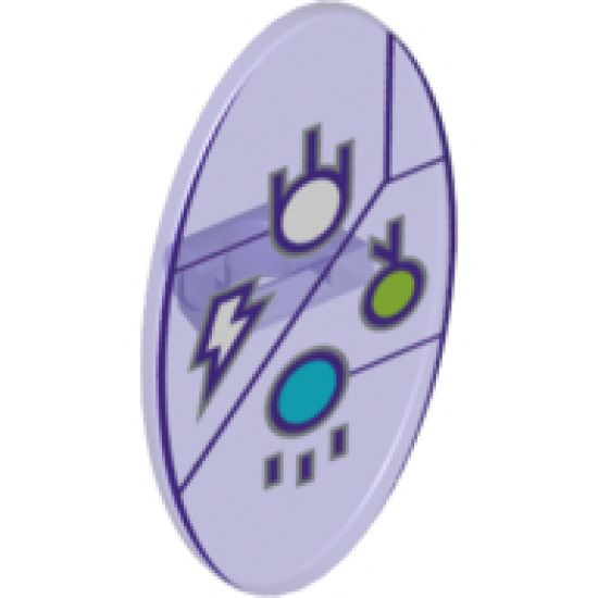 Minifigure, Shield Oval with Dimensions Keystone Symbol with White, Lime and Medium Azure Circles and Lightning Bolt Pattern