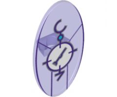 Minifigure, Shield Oval with Dimensions Keystone Symbol with Large White Circle, Lines and Characters Pattern