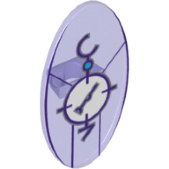 Minifigure, Shield Oval with Dimensions Keystone Symbol with Large White Circle, Lines and Characters Pattern