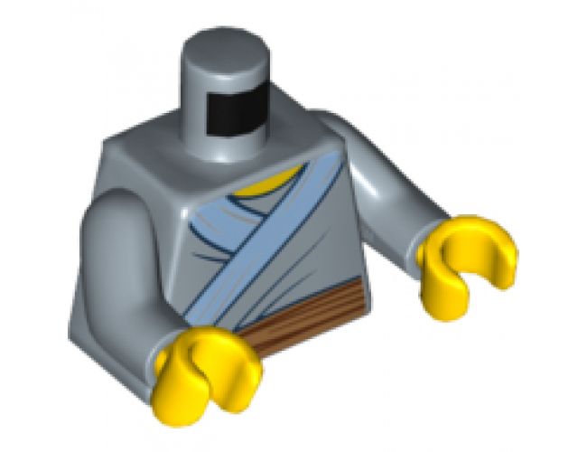 Torso Tunic, Bright Light Blue Hem and Medium Nougat Sash Pattern / Sand Blue Arms / Yellow Hands