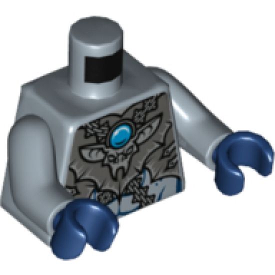 Torso Chima Dark Bluish Gray Armor, Silver Buckles, Bat Pendant and Dark Azure Round Jewel (Chi) Pattern / Sand Blue Arms / Dark Blue Hands
