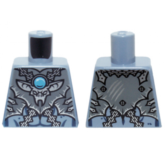Torso Chima Dark Bluish Gray Armor, Silver Buckles, Bat Pendant and Dark Azure Round Jewel (Chi) Pattern