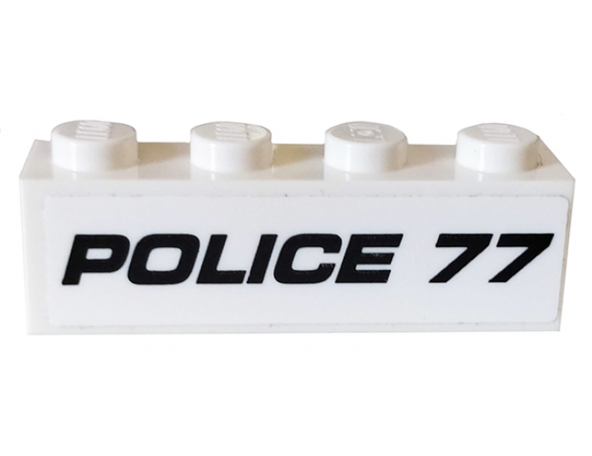 Brick 1 x 4 with Black 'POLICE 77' Pattern (Sticker) - Set 76059