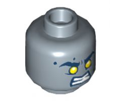 Minifigure, Head Dual Sided Alien Dark Blue Thick Eyebrows, Crooked Smile, White Pupils / Yellow Eyes, Bared Teeth Angry Pattern - Hollow Stud