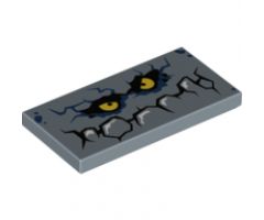 Tile 2 x 4 with Rock Creature Face with Jagged Mouth with White Highlights and Yellow Eyes Pattern (Brickster)