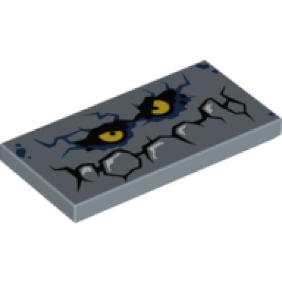 Tile 2 x 4 with Rock Creature Face with Jagged Mouth with White Highlights and Yellow Eyes Pattern (Brickster)