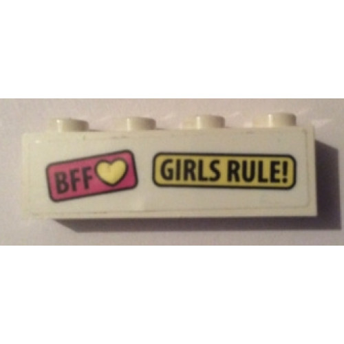 Brick 1 x 4 with 'BFF' Yellow Heart and 'GIRLS RULE!' Pattern (Sticker) - Set 41333