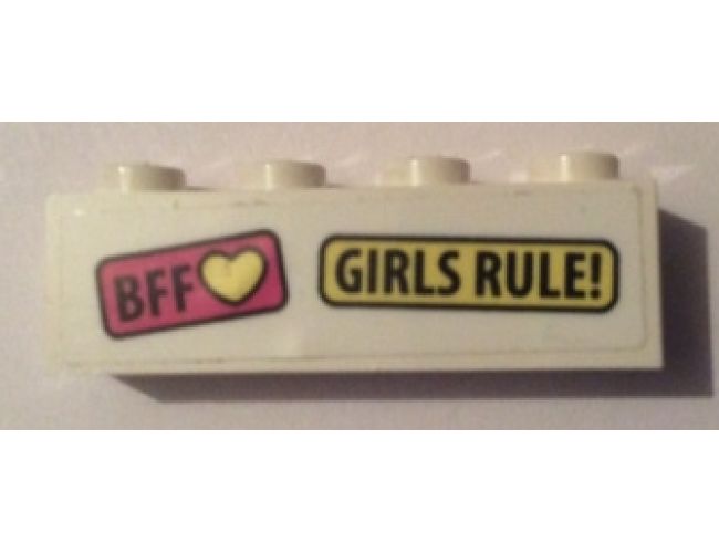 Brick 1 x 4 with 'BFF' Yellow Heart and 'GIRLS RULE!' Pattern (Sticker) - Set 41333