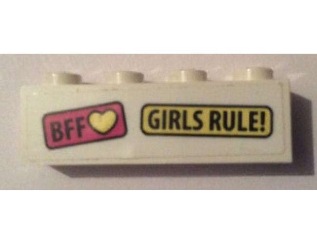 Brick 1 x 4 with 'BFF' Yellow Heart and 'GIRLS RULE!' Pattern (Sticker) - Set 41333