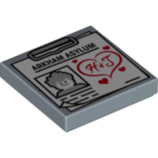 Tile 2 x 2 with Clipboard with 'ARKHAM ASYLUM', Joker Image and Red 'H & J' in Heart Pattern