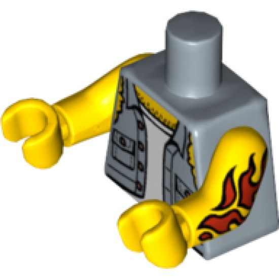 Torso Shirt Torn Off Sleeves, Buttons on Pockets, Jolly Roger Back Pattern / Yellow Arm Left with Tattoo / Yellow Arm Right / Yellow Hands