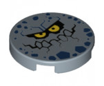 Tile, Round 2 x 2 with Bottom Stud Holder with Rock Creature Face with Jagged Grin, Dark Blue Spots and Yellow Eyes Pattern