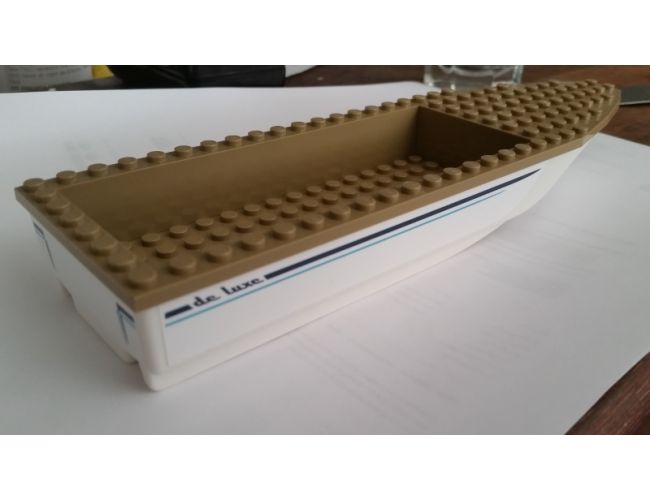 Boat Hull Unitary 28 x 8 with Dark Tan Top with Dark Blue 'de luxe' and Stripes Pattern on Both Sides (Stickers) - Set 60221