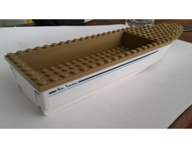 Boat Hull Unitary 28 x 8 with Dark Tan Top with Dark Blue 'de luxe' and Stripes Pattern on Both Sides (Stickers) - Set 60221