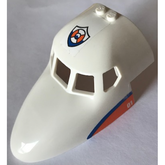 Aircraft Fuselage Curved Forward 6 x 10 with 5 Window Panes with Coast Guard Logo on Top and Blue Stripe on Orange Triangle with '01' Pattern on Both Sides (Stickers) - Set 60164