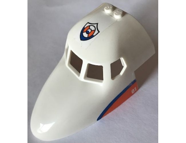 Aircraft Fuselage Curved Forward 6 x 10 with 5 Window Panes with Coast Guard Logo on Top and Blue Stripe on Orange Triangle with '01' Pattern on Both Sides (Stickers) - Set 60164
