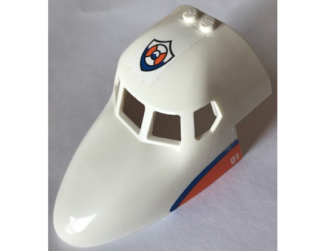 Aircraft Fuselage Curved Forward 6 x 10 with 5 Window Panes with Coast Guard Logo on Top and Blue Stripe on Orange Triangle with '01' Pattern on Both Sides (Stickers) - Set 60164