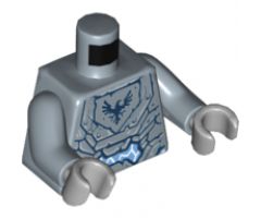 Torso Nexo Knights Armor Stone with Dark Blue Falcon in Pentagonal Shield and White Lightning Pattern / Sand Blue Arms / Light Bluish Gray Hands