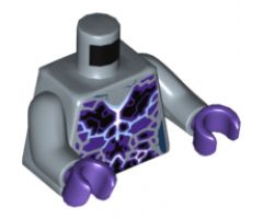 Torso Female Outline with Black and Dark Purple Rocks and White and Blue Lightning Effect Pattern / Sand Blue Arms / Dark Purple Hands