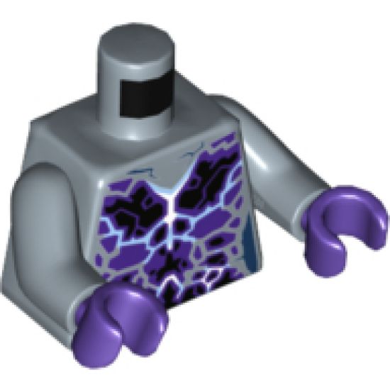 Torso Female Outline with Black and Dark Purple Rocks and White and Blue Lightning Effect Pattern / Sand Blue Arms / Dark Purple Hands