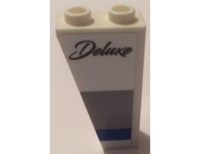 Slope, Inverted 75 2 x 1 x 3 with 'Deluxe' and Light Bluish Gray and Blue Stripe Pattern Model Left Side (Sticker) - Set 60182