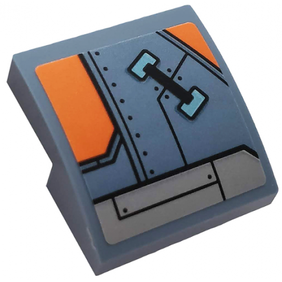 Slope, Curved 2 x 2 with Orange and Light Bluish Gray Hull Plates Pattern Model Left Side (Sticker) - Set 76102