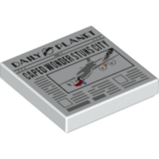 Tile 2 x 2 with Newspaper 'DAILY PLANET' and 'CAPED WONDER STUNS CITY' Pattern