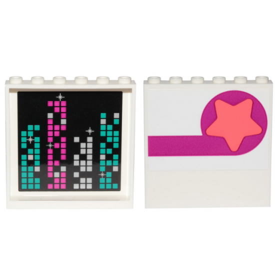 Panel 1 x 6 x 5 with Coral Star on Magenta Circle and Stripe on Outside and Dark Turquoise, Magenta and White Squares on Inside Pattern (Stickers) - Set 70828