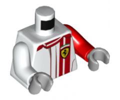 Torso Speed Champions with Red Stripes and Ferrari Logo Pattern / Red Arm Left / White Arm Right / Light Bluish Gray Hands
