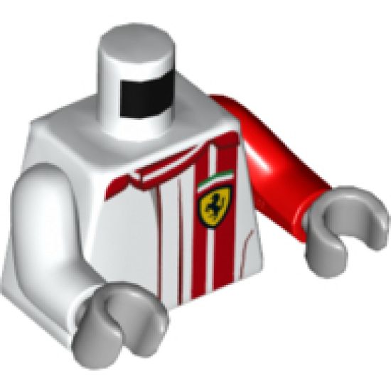 Torso Speed Champions with Red Stripes and Ferrari Logo Pattern / Red Arm Left / White Arm Right / Light Bluish Gray Hands
